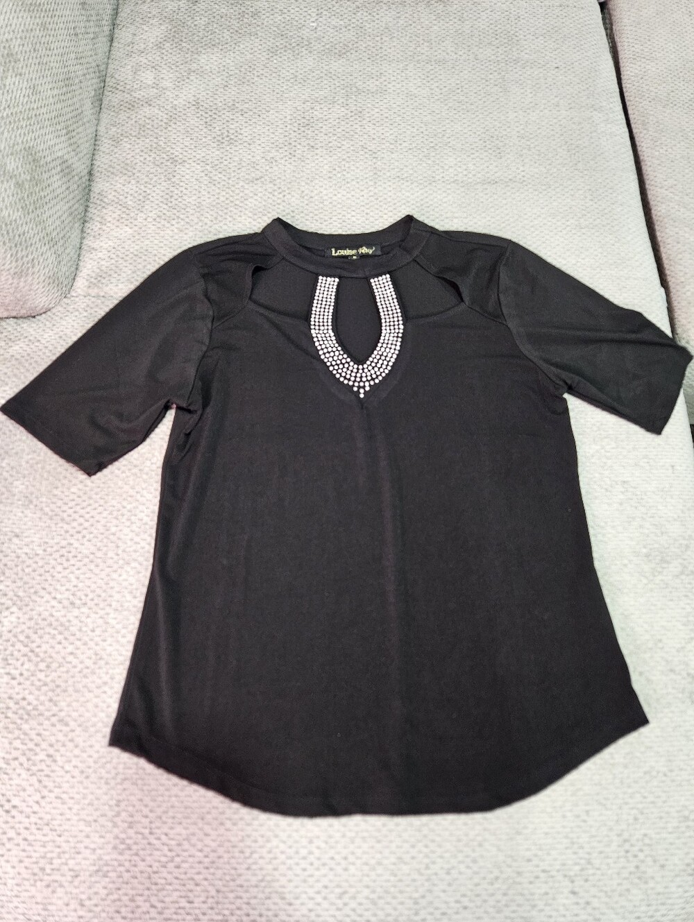 3/$15! Relaxed Fit Top With Cutouts And Rhinestones, Medium